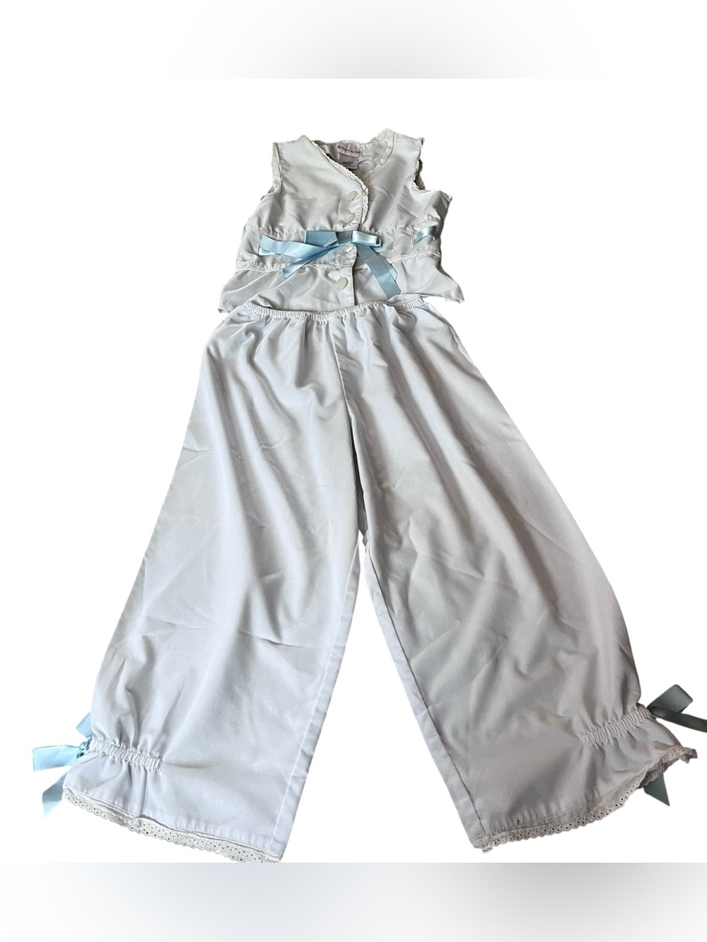 Size Small 7/8 American Girl Rebecca Pajamas For Girl Outfit White Blue Ribbon